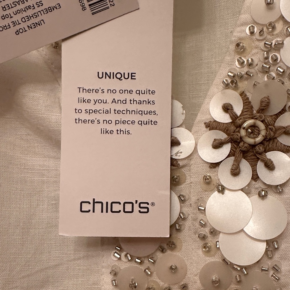 Chico's Ivory Tunic with Taupe and Silver Accents Size 1 - Picture 9 of 12